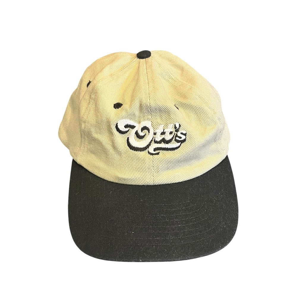 Vintage Corduroy Nissin Cap Otts Embroidered Hat Tan Black Two Tone Strapback